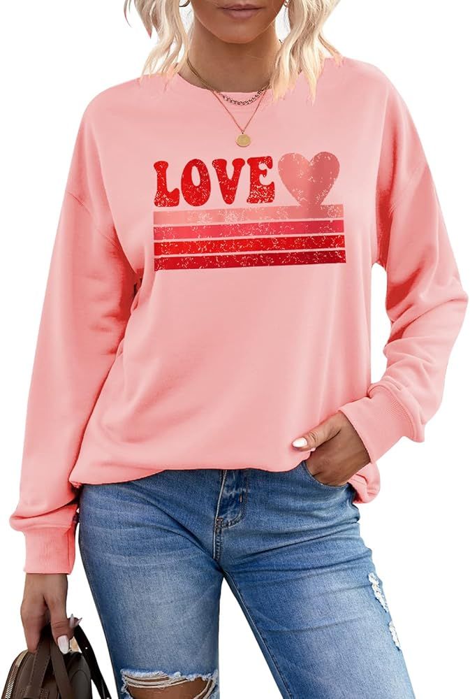 CM C&M WODRO Women Love Heart Sweatshirt Valentine's Day Shirts Graphic Casual Crewneck Pullover ... | Amazon (US)