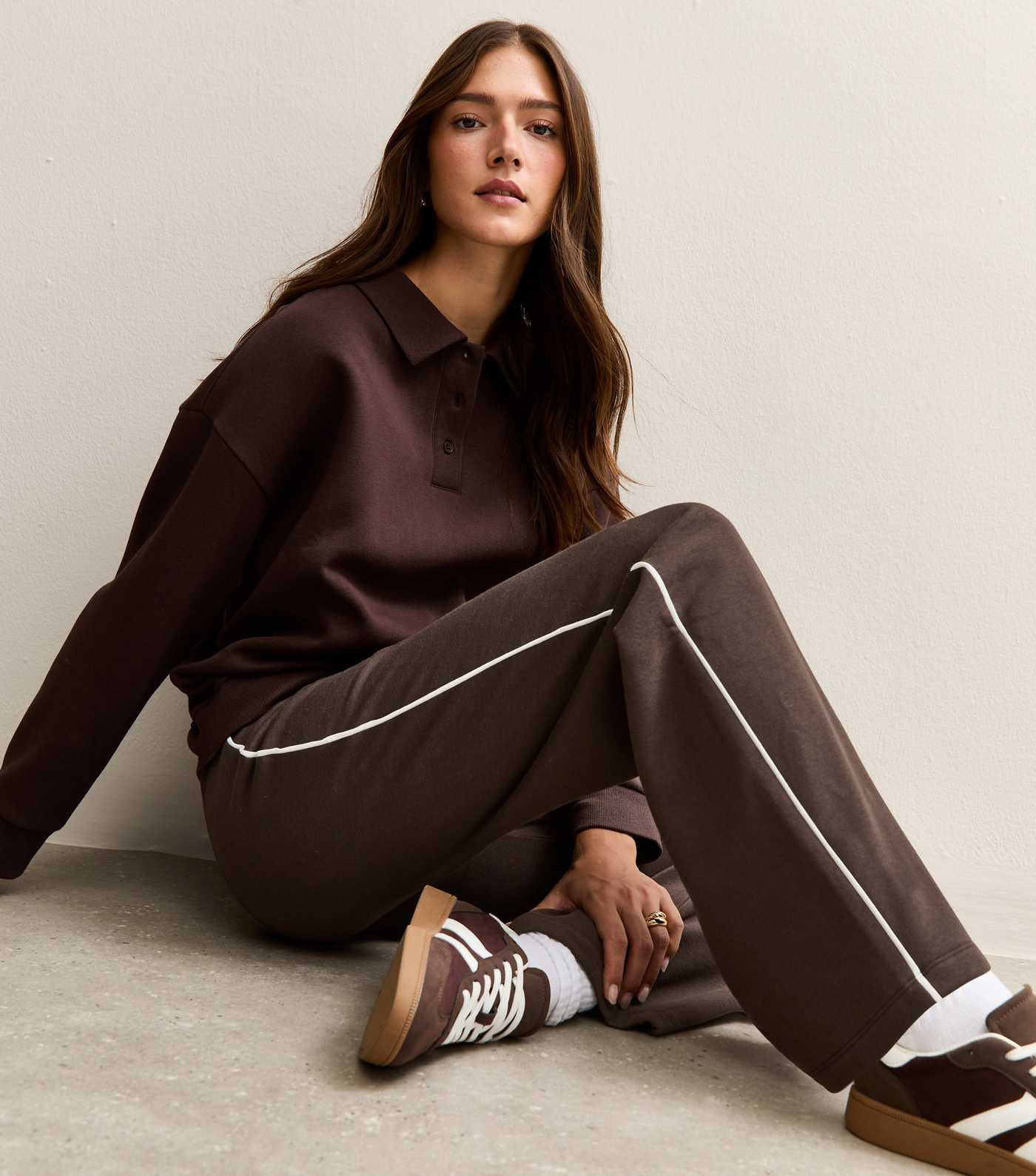 Brown Side Stripe Wide Leg Joggers | New Look | New Look (UK)