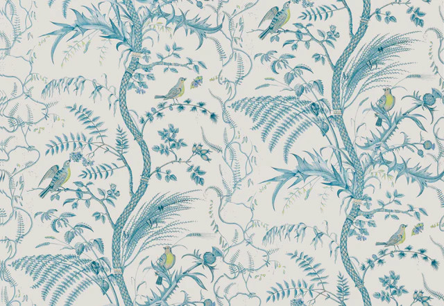 Brunschwig & Fils Bird And Thistle Aqua Wallpaper | DecoratorsBest