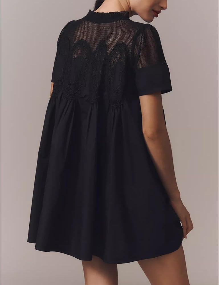 Shiyifa Womens Babydoll Lace Patchwork Dresses Summer Short Sleeve Ruffle Sundress Loose Crew Nec... | Amazon (US)