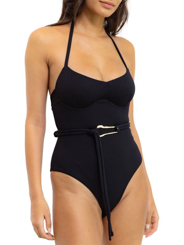 ​Belted Textured Halter One-Piece Swimsuit | Saks Fifth Avenue OFF 5TH