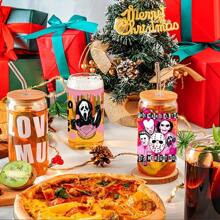 1pc 16oz Glass Cup With Lid And Straw, Boogie, Nightmare,Halloween Cups Spooky Season Cups Iced C... | SHEIN