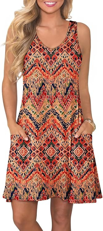 ATHMILE Womens Summer Dresses V Neck Sleeveless Tank Sundresses Beach Vacation Casual Clothes wit... | Amazon (US)