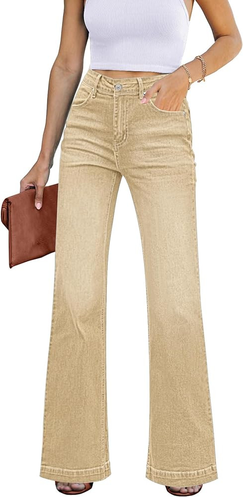 GRAPENT Womens Flare Jeans High Waisted Wide Leg Baggy Jean for Women Stretch Denim Pants | Amazon (US)