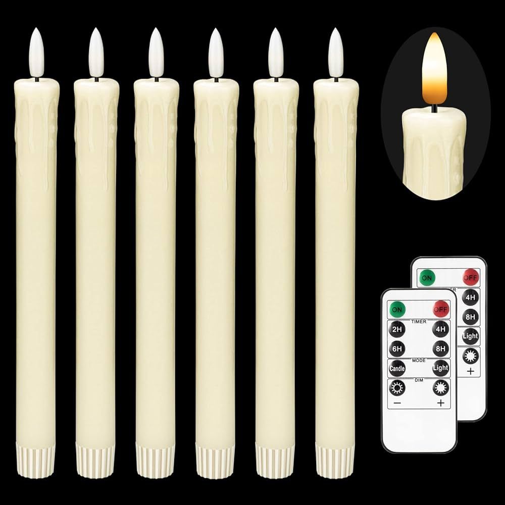 JOIONE Flameless Taper Candles with Remote Timer, 9.6" Ivory Real Wax Flickering Battery Operated... | Amazon (US)