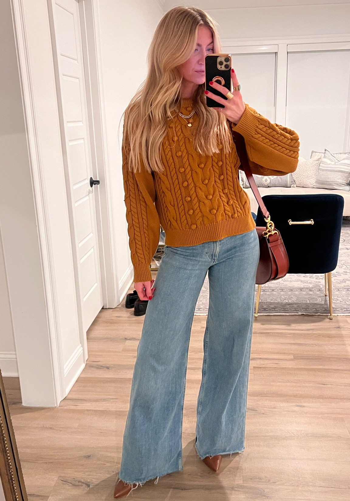 Bronze sweater (wearing size 4) + wide leg denim (runs TTS) 

#LTKVideo #LTKstyletip #LTKSeasonal