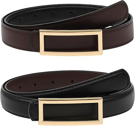 Women Reversible Leather Belt - Two-in-One Women Fashion Skinny Belt for Jeans with Golden Buckle | Amazon (CA)