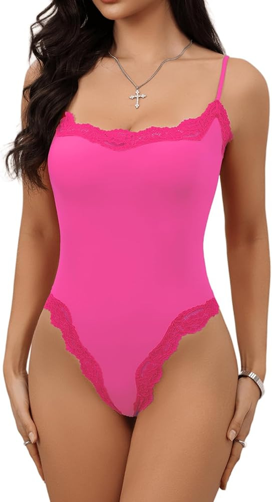Starrylion Lace Body Suit Square Neck Tops for Women Sleeveless Spaghetti Strap Tank Top Bodysuit... | Amazon (US)