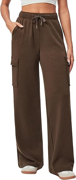IUGA Fleece Cargo Sweatpants for Women Wide Leg Cargo Pants High Waisted Sweats Pants with Pocket... | Amazon (US)