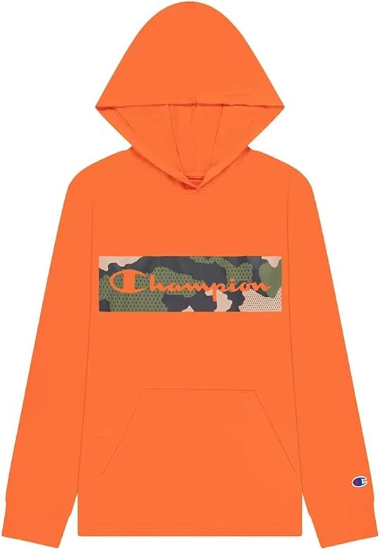 Champion Boys Long-Sleeve Script Block Camo Hooded Hoodie T-Shirt (Orange) | Amazon (US)
