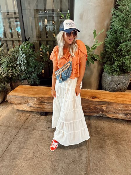 Nashville day look! Skirt I sized up one but wish I didn’t, it fits TTS. More color options! Selling out quick so I’m linking similar. 

Top, small.

Trucker hat. Maxi skirt. Summer outfit. Summer blouse. Hat. Sneakers. 

#LTKSaleAlert #LTKFindsUnder100 #LTKStyleTip