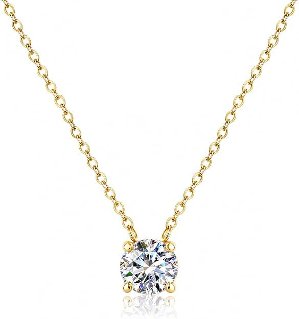 Amazon.com: DAYMENLOVE 18K Gold Plated Pendant Necklace 5A Cubic Zirconia Solitaire Anniversary B... | Amazon (US)