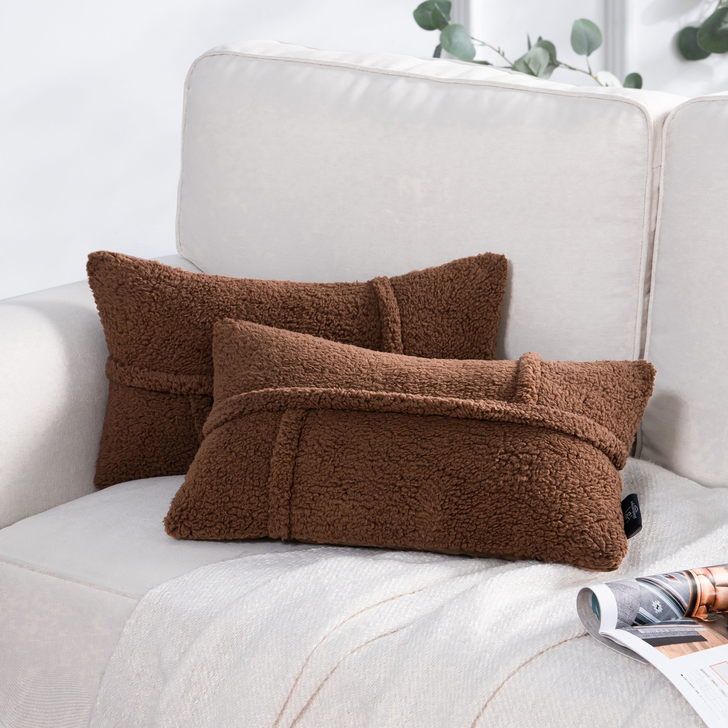 Phantoscope Soft Fluffy Sherpa series Throw Pillow Cover Faux Fur Decorative Cushion, Brown, 12 x... | Walmart (US)