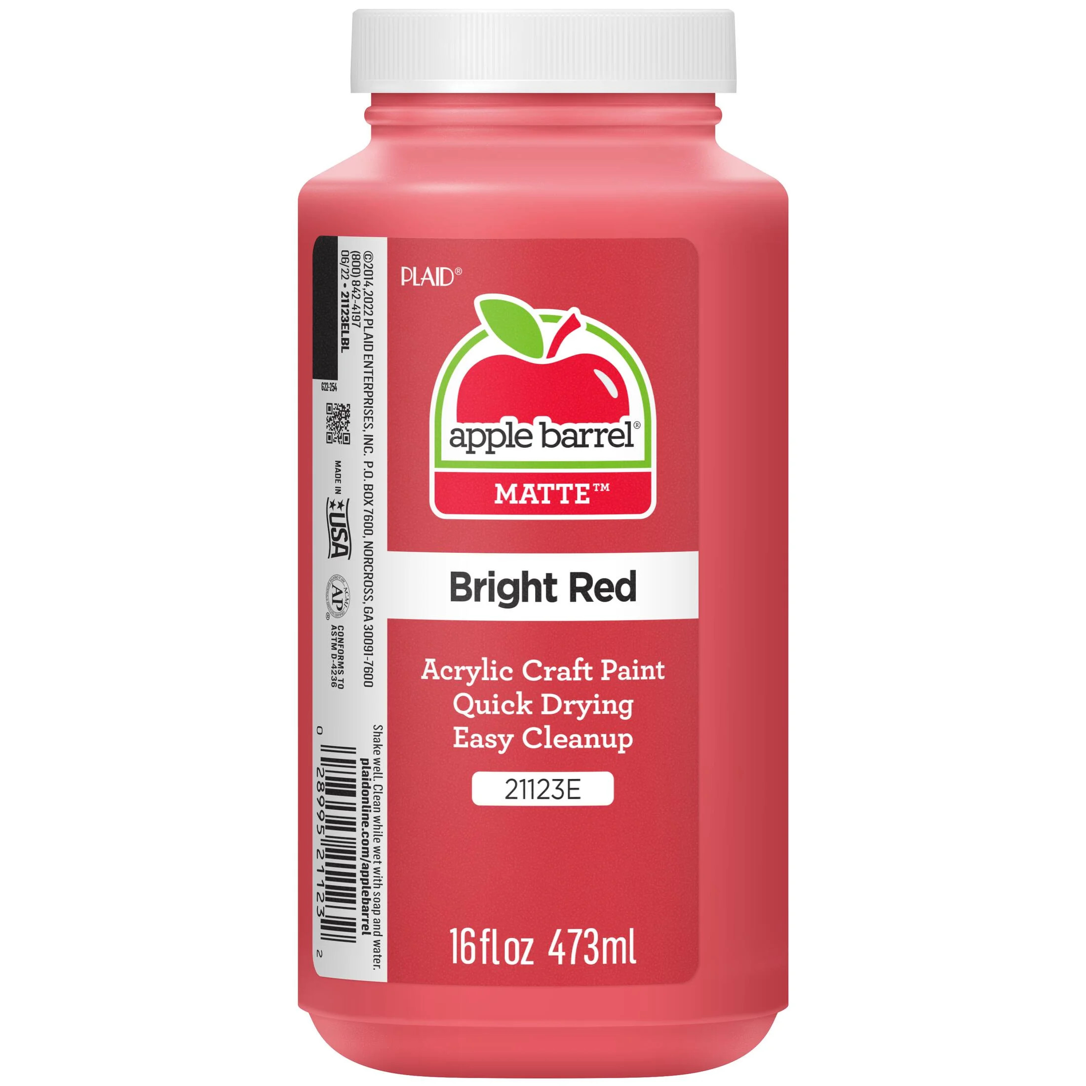Apple Barrel 21123E Acrylic Craft Paint, Matte Finish, Bright Red, 16 fl oz | Walmart (US)