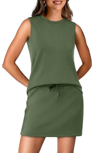 WIHOLL Two Piece Skirt Sets for Women Summer Vacation Outfits Tennis Skirt Crew Neck Top Versatil... | Amazon (US)