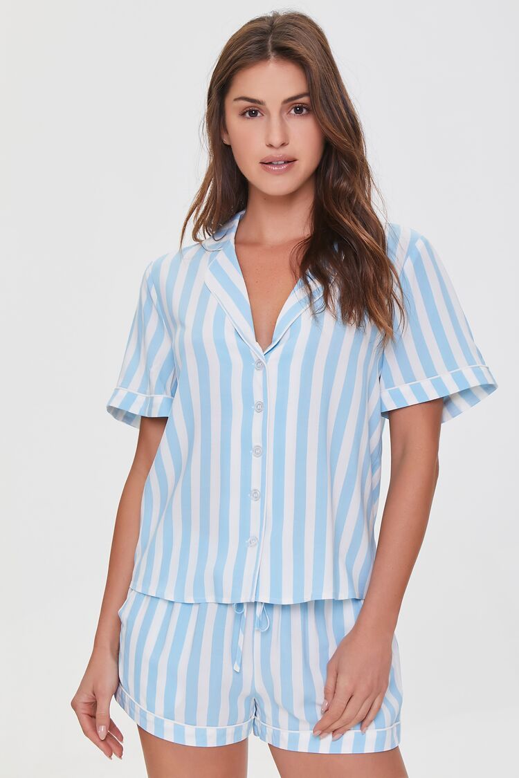Striped Shirt & Shorts Pajama Set | Forever 21 | Forever 21 (US)