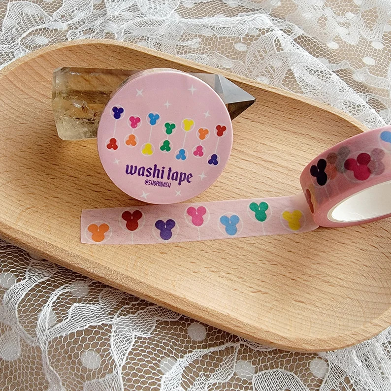Enchanting Mickey Balloon and Stars Washi Tape | Wishing Stars | Craft Supplies | Pink Washi Tape... | Etsy (Global)