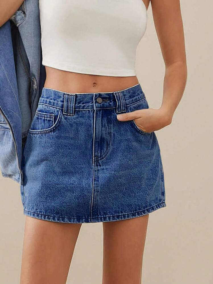 WESTFADE Premium Denim Basic Micro 91% Cotton Mini Skirt | SHEIN