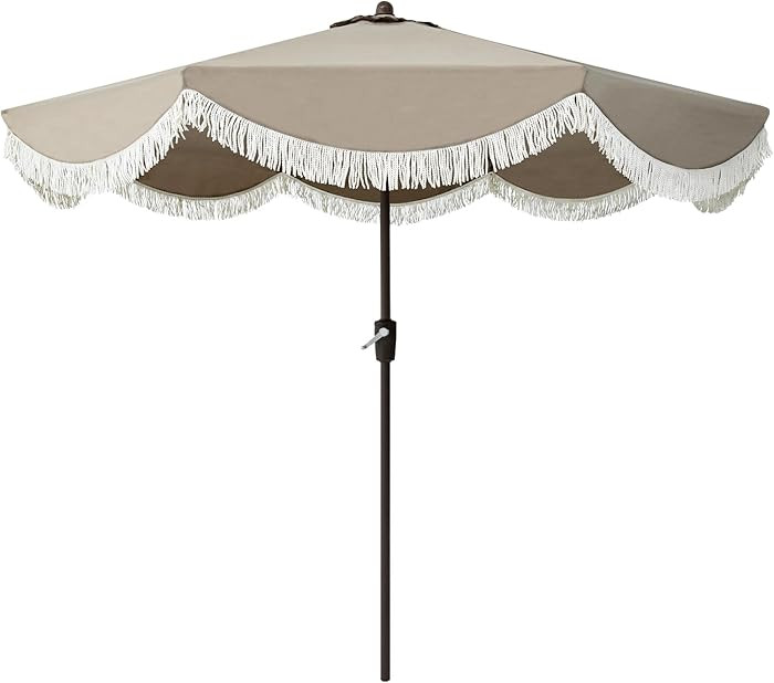 Tempera 9ft Auto Tilt Scalloped Patio Umbrellas with Fringe, Outdoor Table Umbrellas with Fade Re... | Amazon (US)