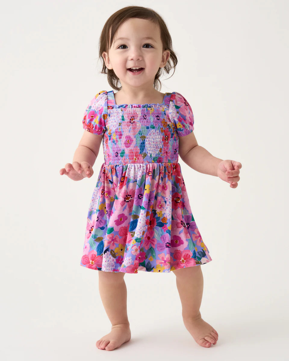 Sweet Sprigs Puff Sleeve Smocked Dress with Bloomer | Little Sleepies