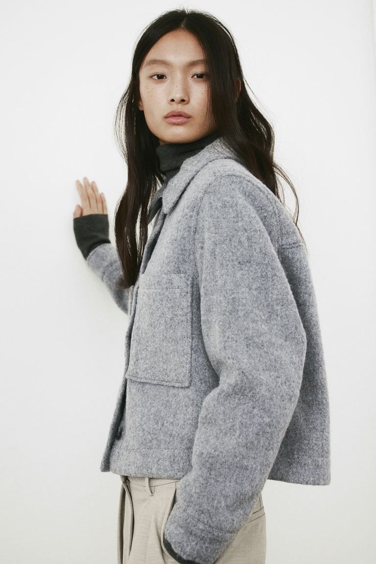 Wool-blend shacket - Grey marl - Ladies | H&M GB | H&M (UK, MY, IN, SG, PH, TW, HK)
