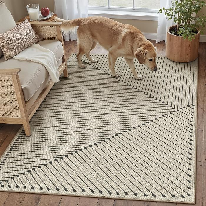 3'x5' Outdoor Rug Black Geometric Waterproof Patio Rugs Linen-Look Modern Area Rug Outside Floor ... | Amazon (US)