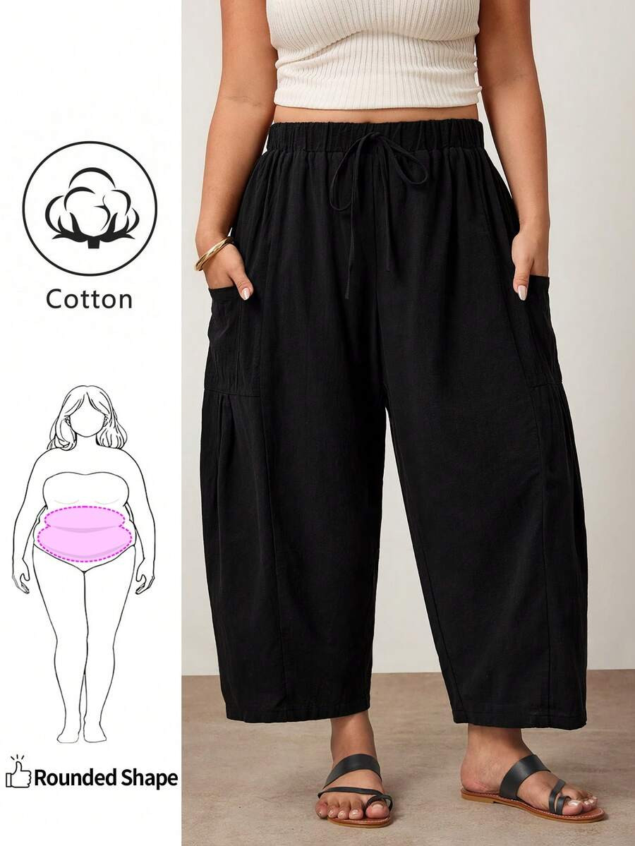 Enliva Plus Size Loose Fit Drawstring Casual Cropped Pants Fall | SHEIN