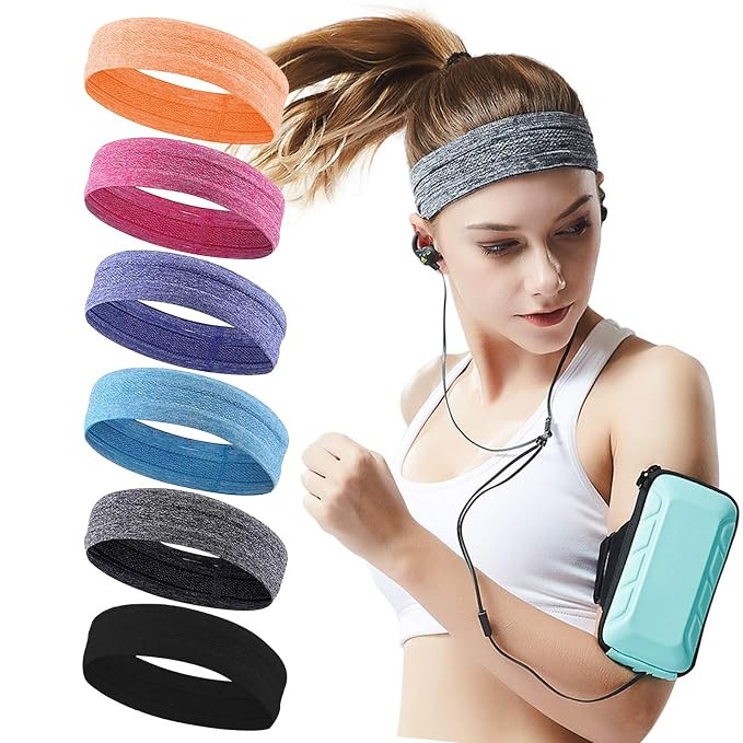 6Pack Sweat Bands Headbands for Women Workout, Women's Fashion Non Slip Headband, Moisture Wickin... | Amazon (US)
