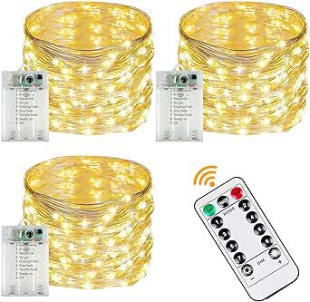 3-Pack 78FT Fairy Lights Battery Operated with Timer & Remote, Waterproof 240 LED Twinkle String ... | Amazon (US)