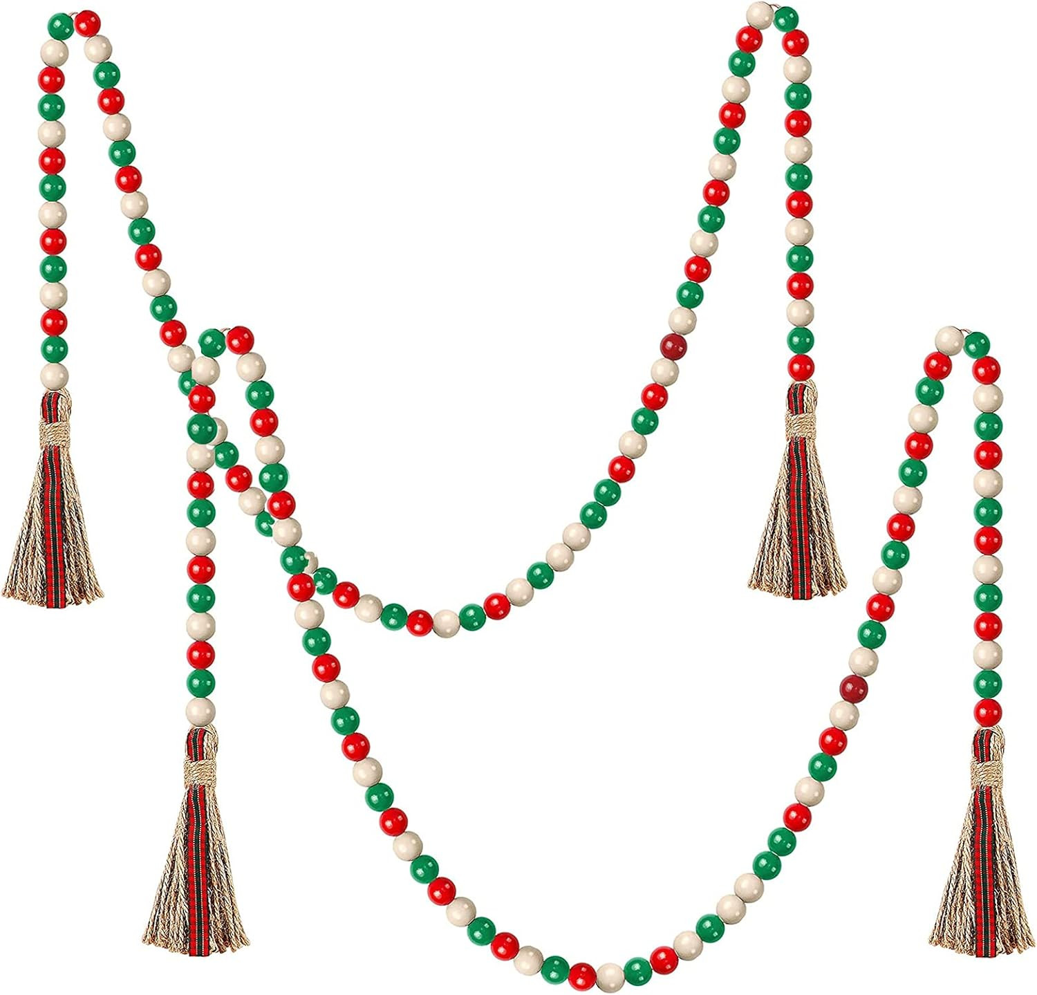 2 Pieces Christmas Wooden Beads Garland 41’’ Farmhouse Garland with Buffalo Plaid Tassel Wint... | Amazon (US)