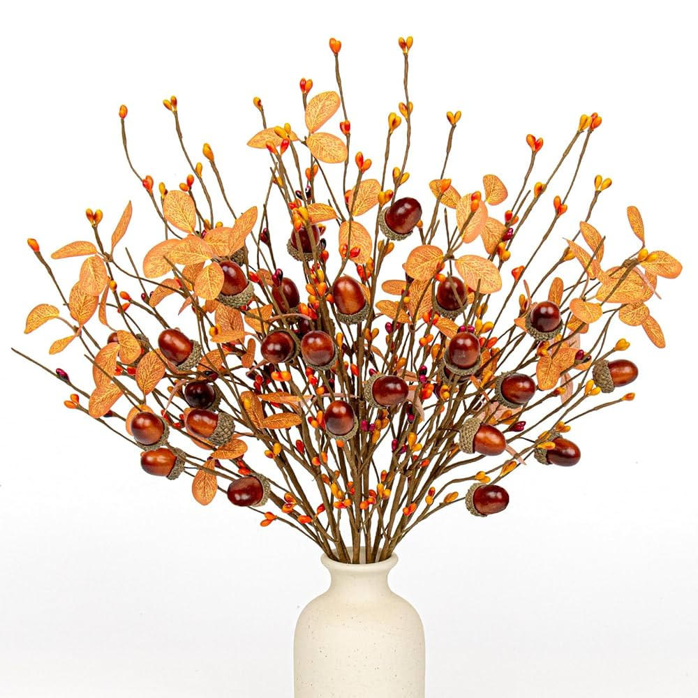12 PCs Artifical Fall Stems 17 Inches Faux Autumn Branches Fall Floral Picks with Berry Acorn for... | Amazon (US)