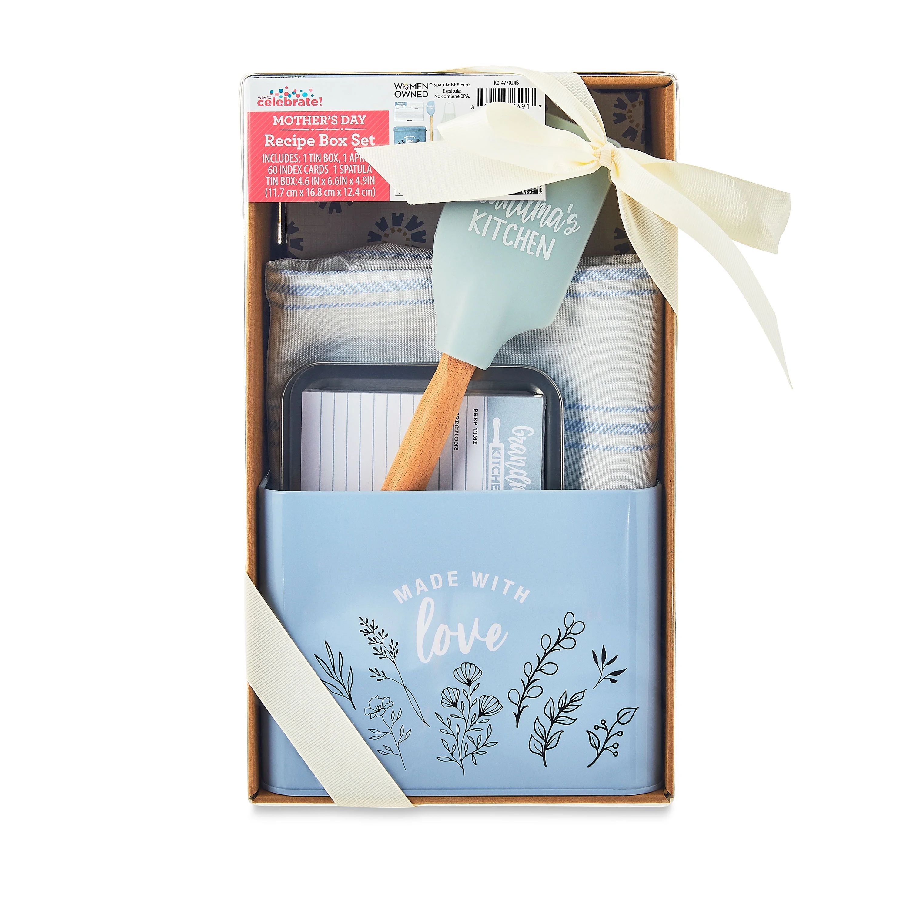 Mother's Day Stylish Blue Recipe Box Set 'Made with Love', Silicone Spatula, Apron, by Way To Cel... | Walmart (US)