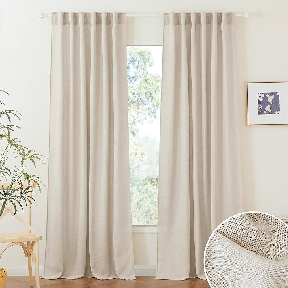 RYB HOME Linen Sheer Curtains for Bedroom Privacy Textured Sheer Window Curtains for Living Room ... | Amazon (US)