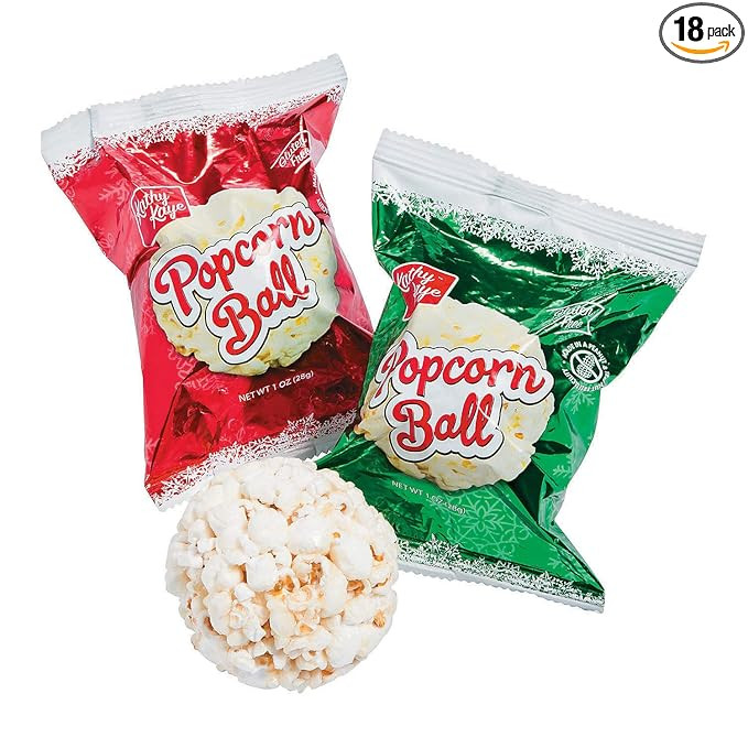 Fun Express Christmas Popcorn Ball Snack Packs - 18 Individual Bags of Sweet Holiday Treats | Per... | Amazon (US)
