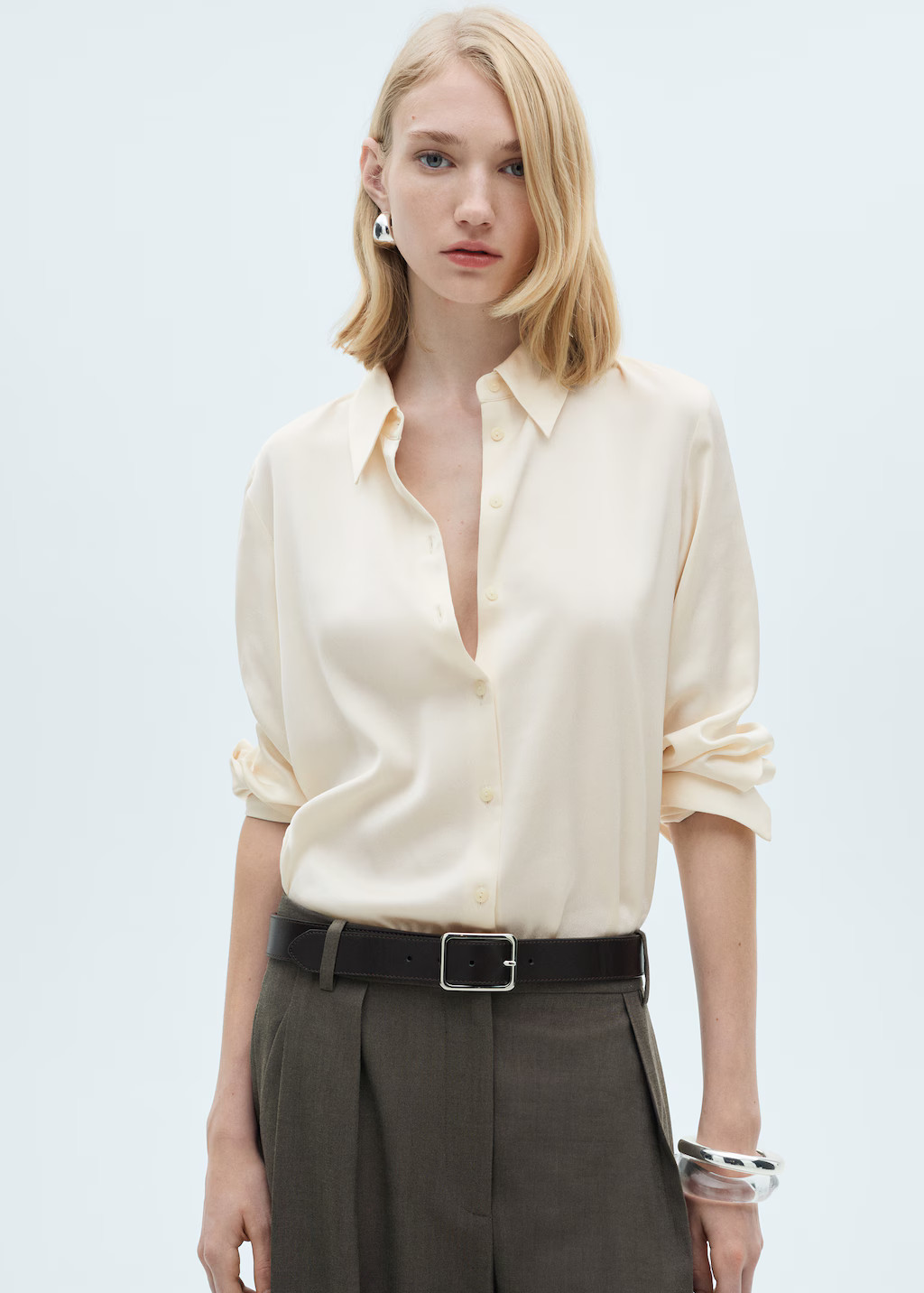 Satin finish flowy shirt - Women | MANGO USA | Mango (US/MX/AU)