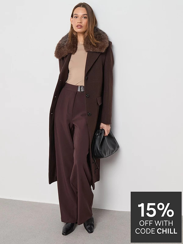 Mango Wool Coat With Fur Collar | Very (UK)
