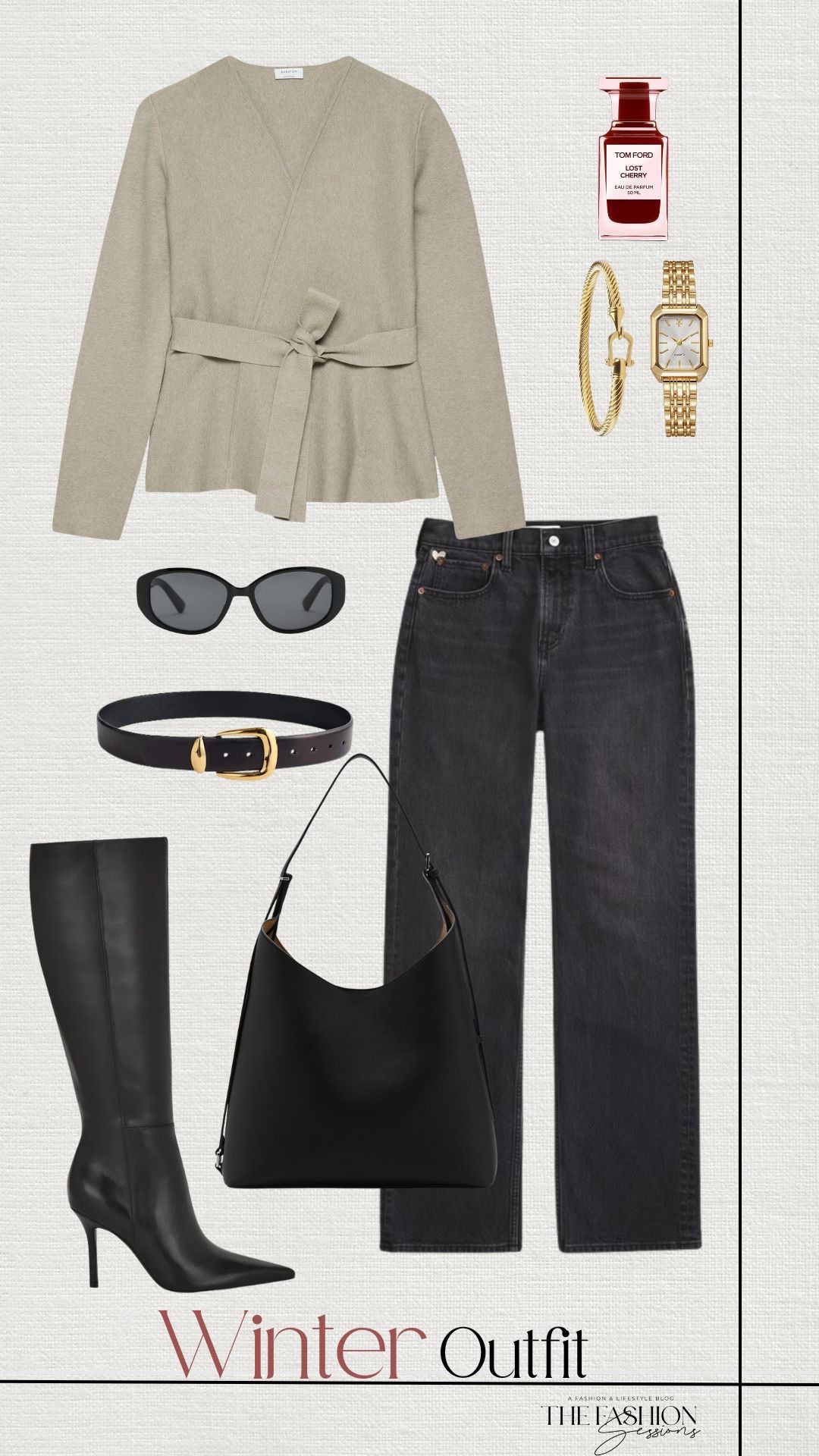 Winter Outfit | Wrap Sweater | Black Jeans | Knee High Boots | Tote Bag | 

#LTKSeasonal #LTKootd