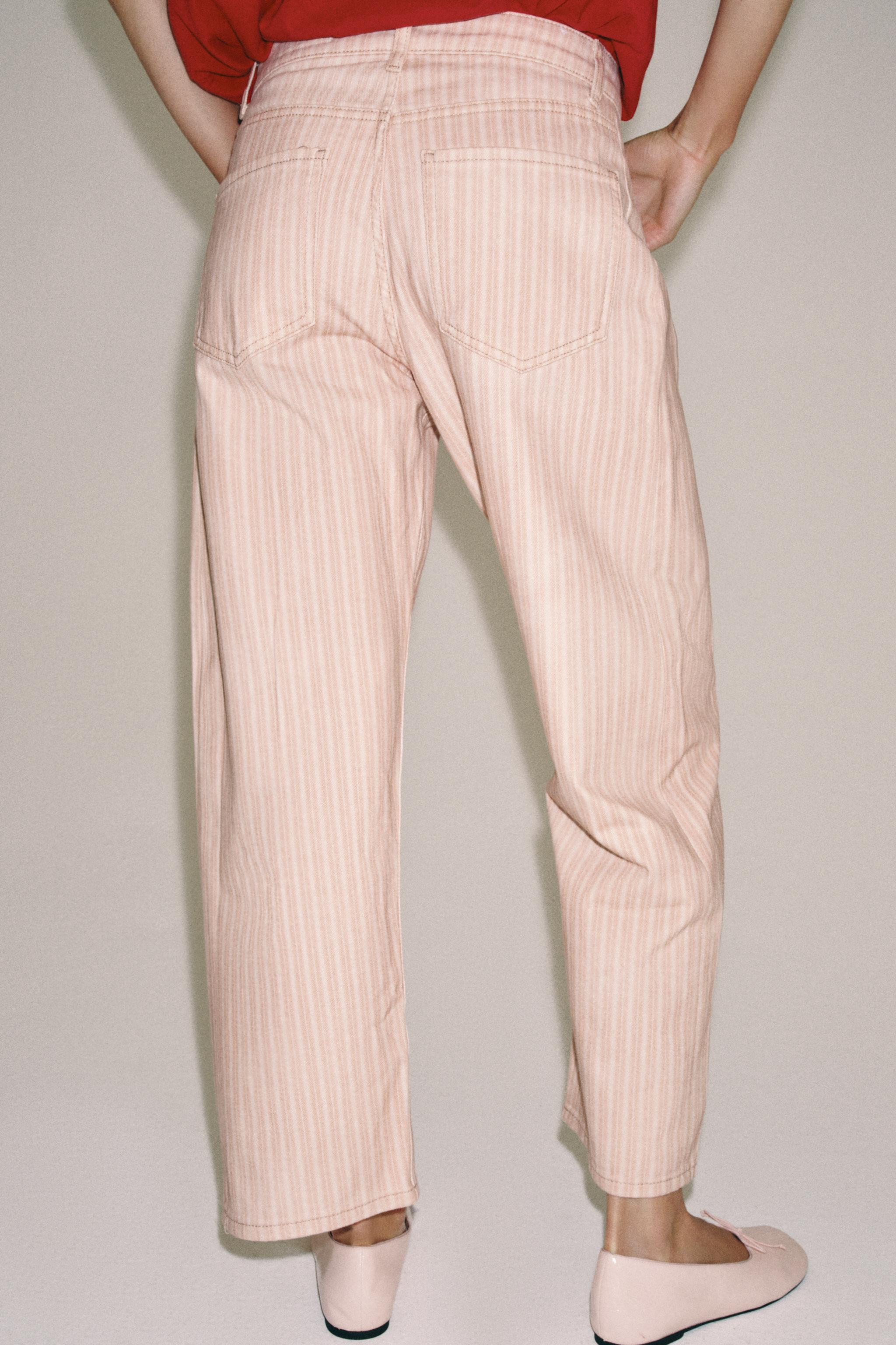 ZW COLLECTION MID-RISE STRIPED RELAXED STRAIGHT ANKLE JEANS | Zara US