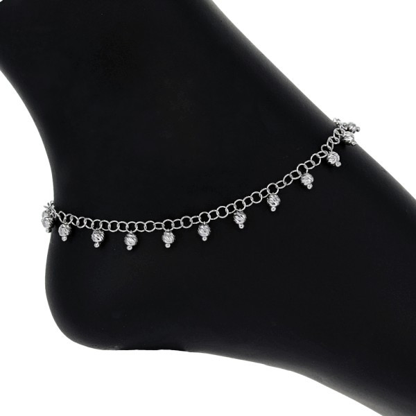 Sterling Silver Bead Anklet in Rhodium Vermeil | Roma Designer Jewelry