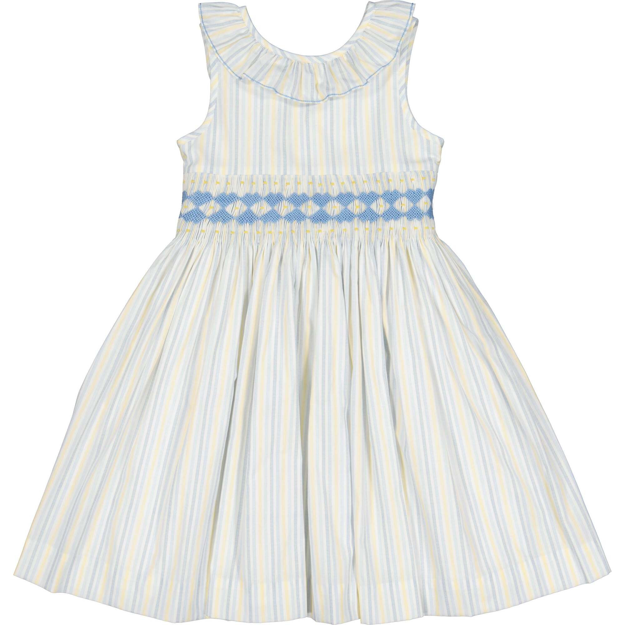 Capucine Stripe Sleeveless Smocked Dress, Blue | Maisonette