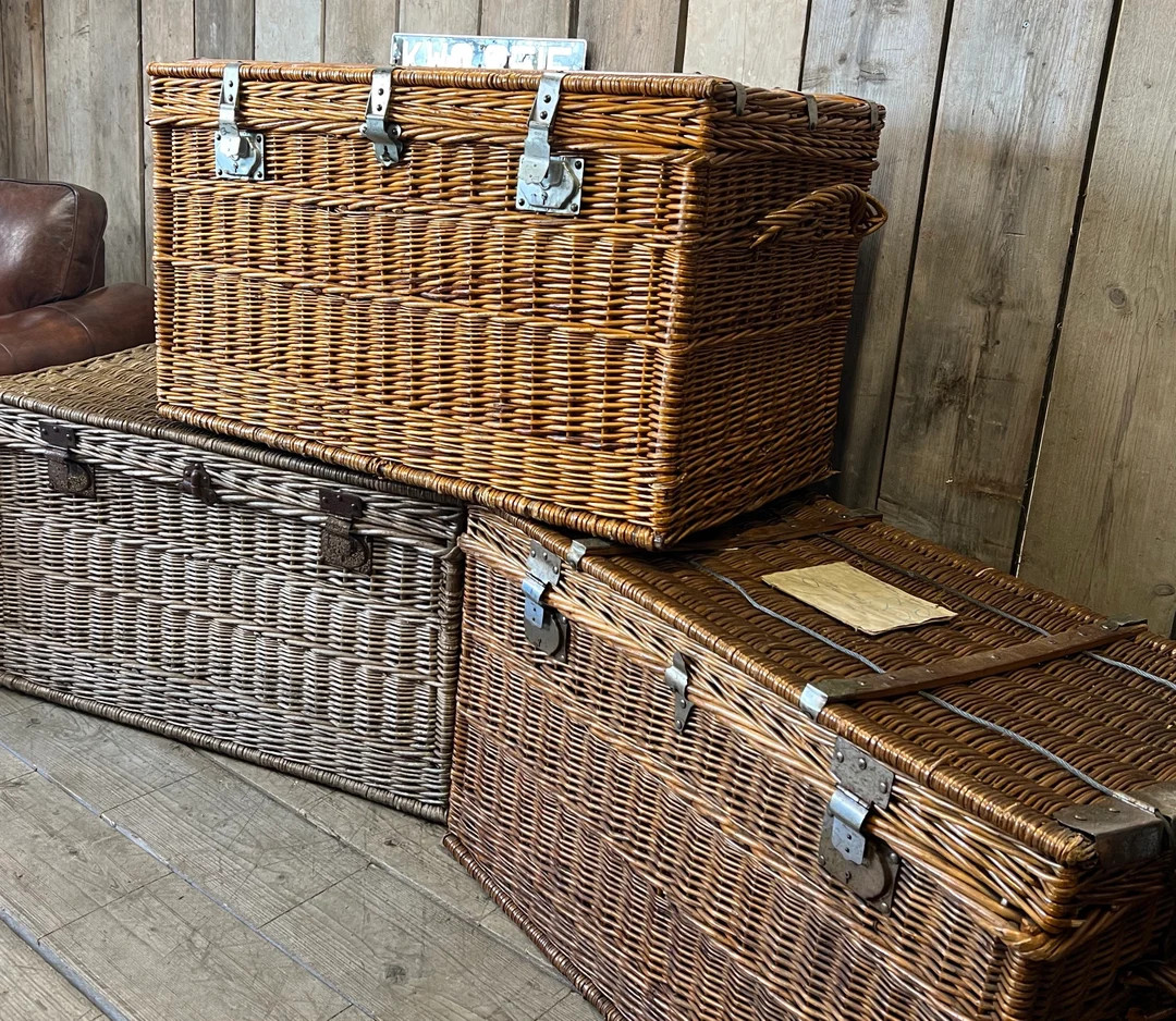 Huge French Wicker Basket Travel Trunk Chest Home Decor - Etsy | Etsy (US)