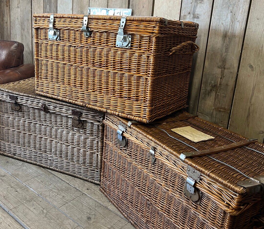 Huge French Wicker Basket Travel Trunk Chest Home Decor - Etsy | Etsy (US)
