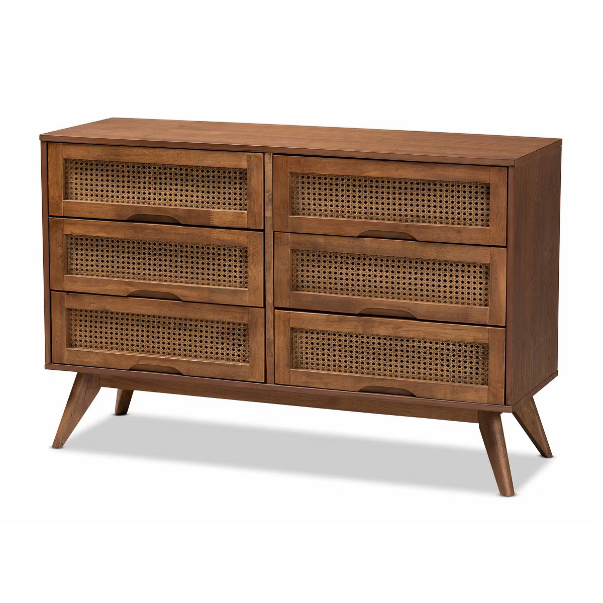 Barrett Wood and Synthetic Rattan 6 Drawer Dresser Walnut Brown - Baxton Studio | Target