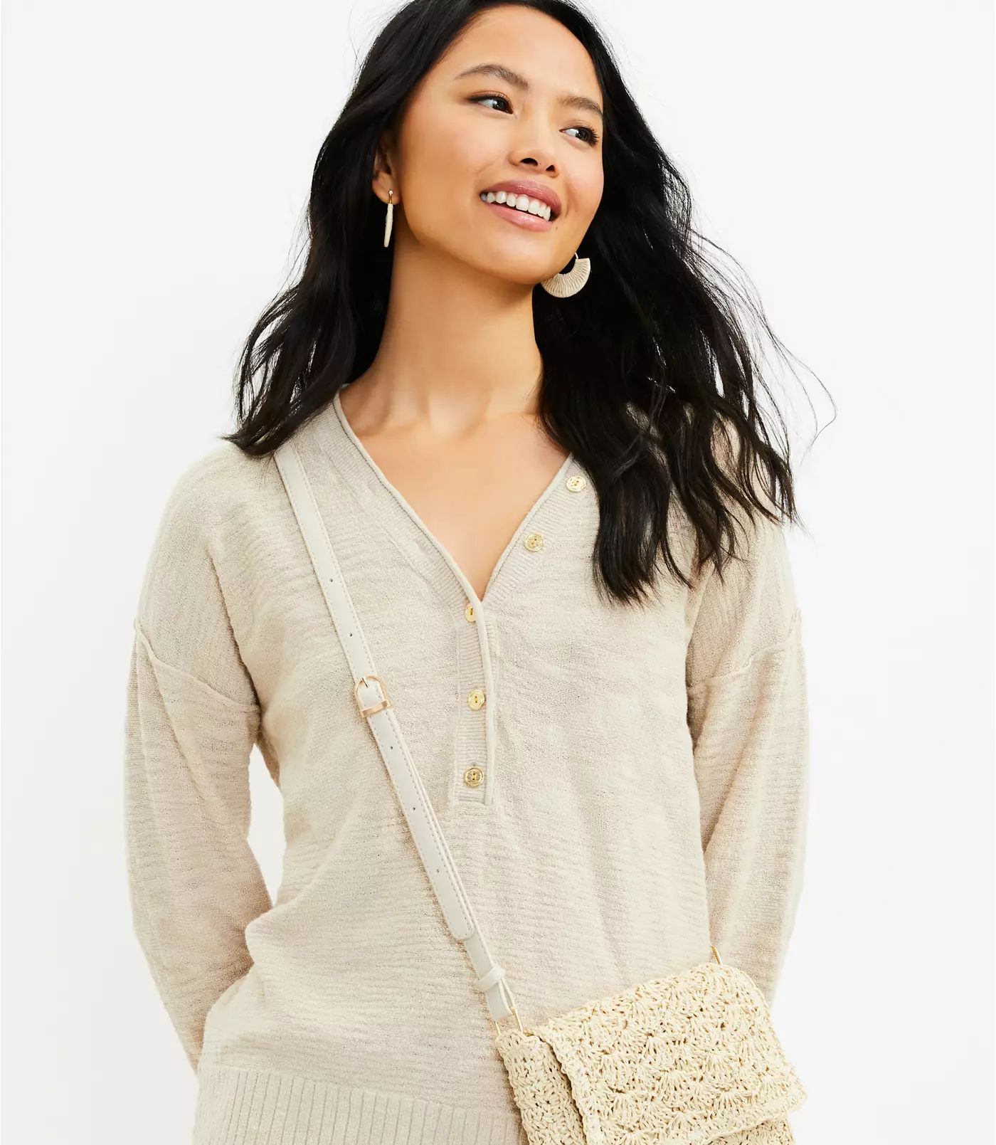 Roll Tab Henley Sweater | LOFT