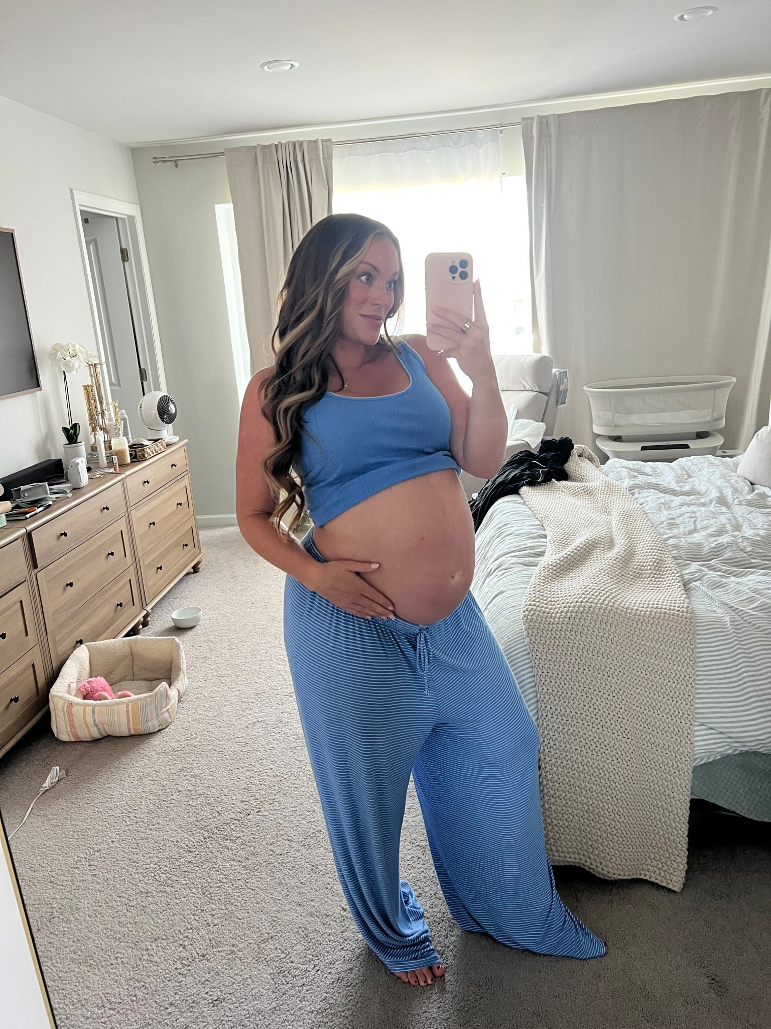Bump pic 39 weeks for gender guesses on stories! 🩷💙

These pjs are so so so comfy! 

#LTKMidsize #LTKBump