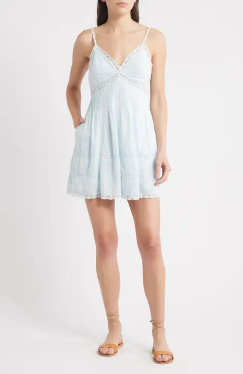 LoveShackFancy Docila Lace & Pintuck Detail Cotton Minidress in Blue at Nordstrom, Size Small | Nordstrom