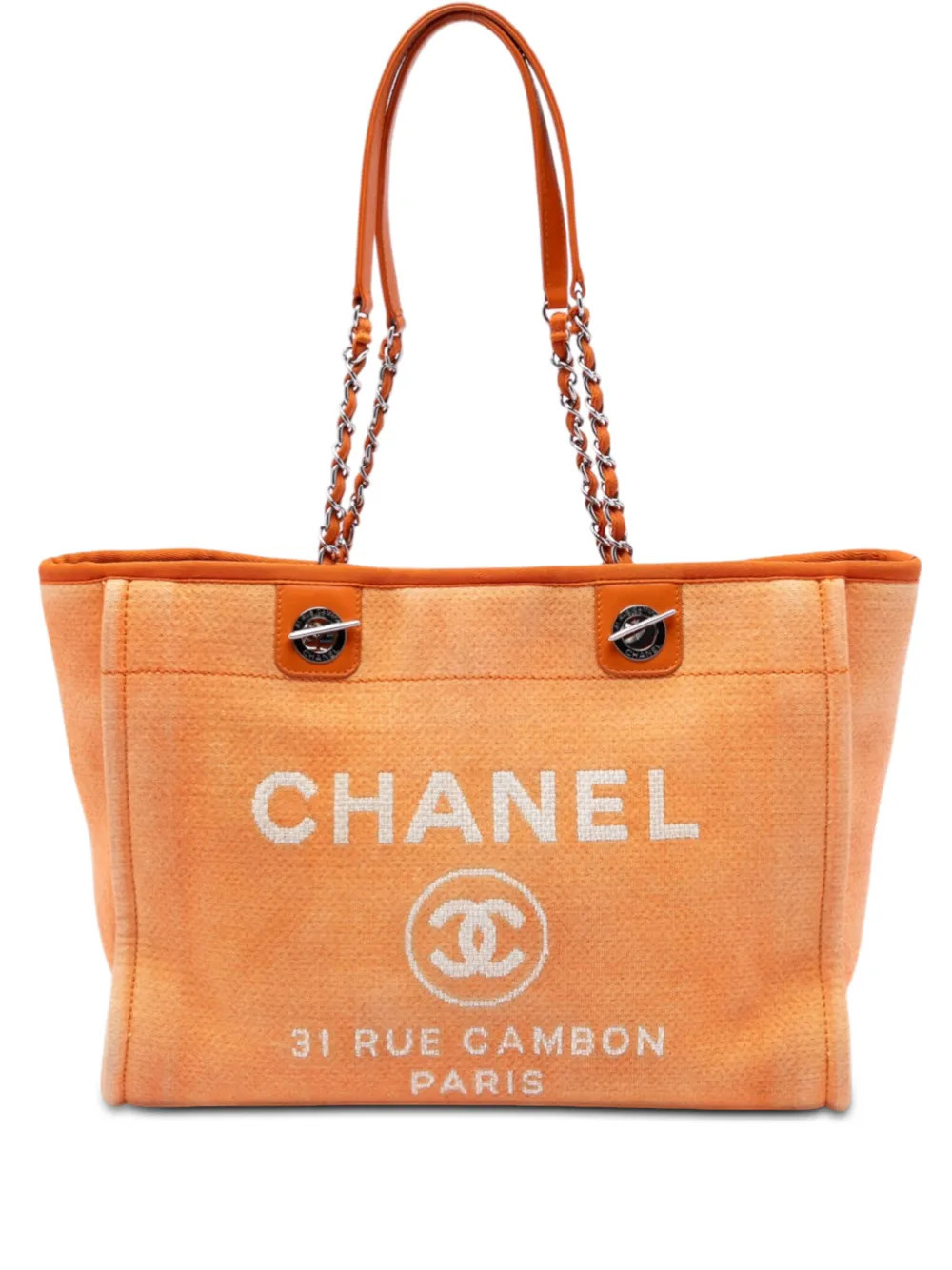 CHANEL Pre-Owned 2014-2015 Small Canvas Deauville tote bag - Orange | Farfetch Global