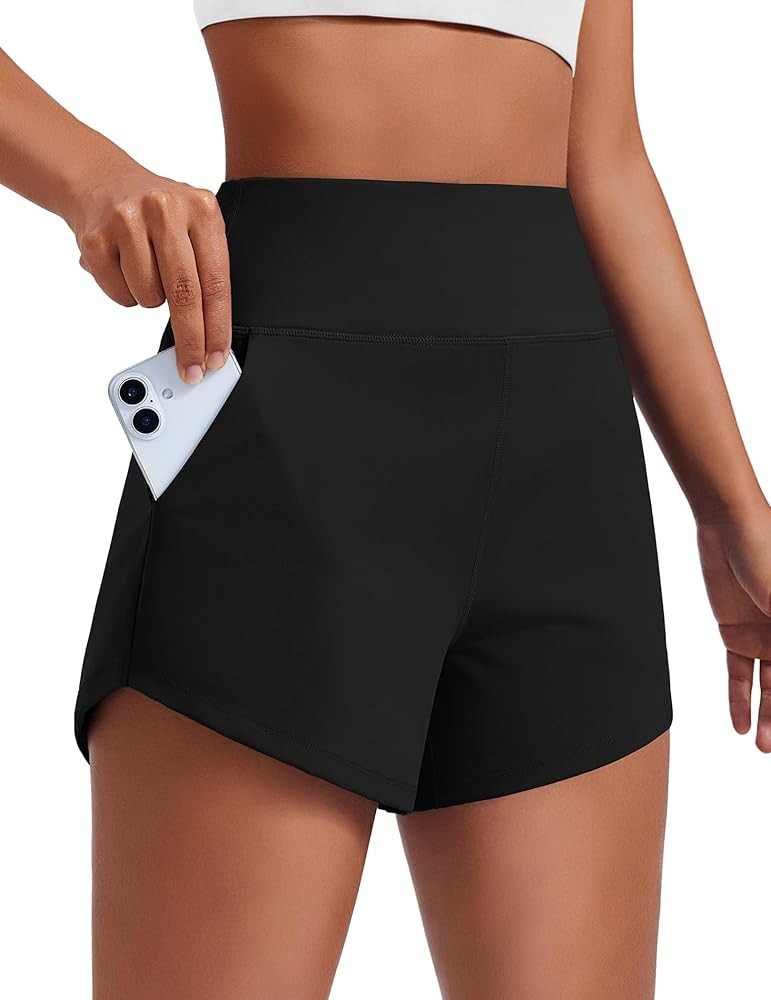 PINSPARK Women's 3.5" Running Athletic Shorts Unlined Naked Feel Workout Tummy Control Gym Yoga D... | Amazon (US)