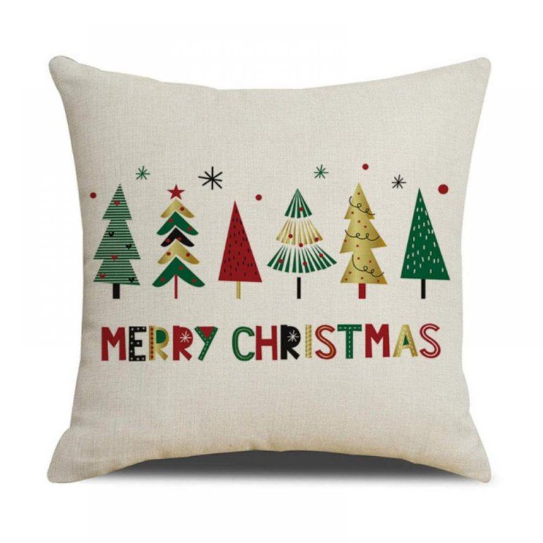 Merry Christmas Pillow Cover Cotton Linen Decorative Pillowcase Zipper Closure Holiday Home Decor... | Walmart (US)