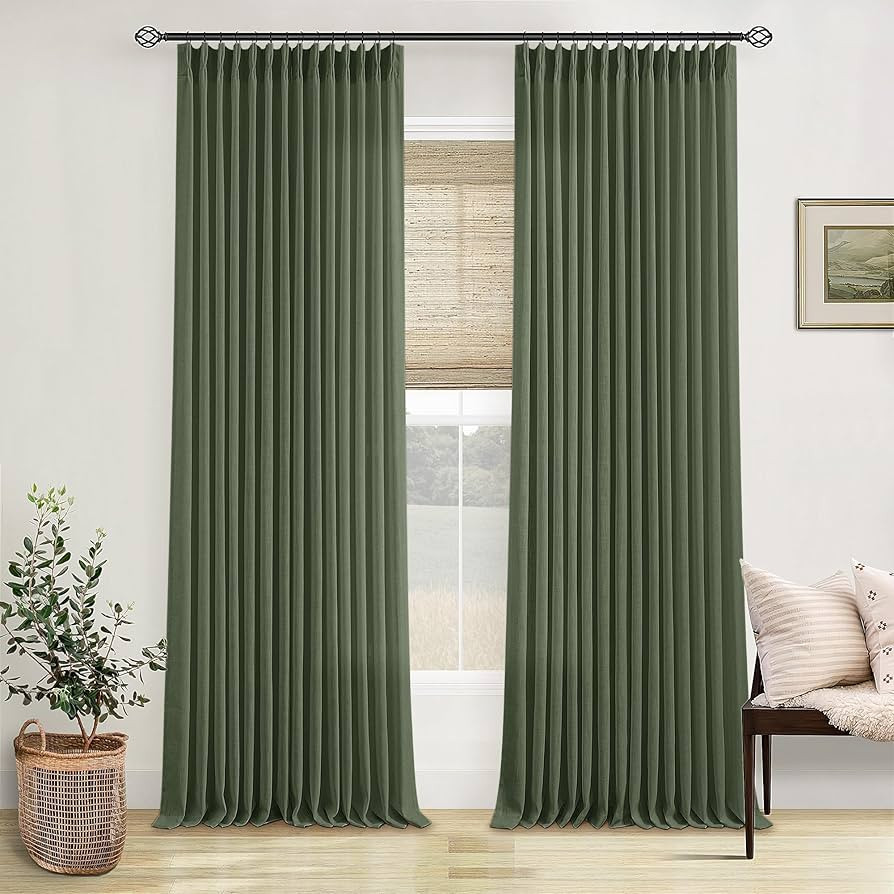 Loden 120 Inch Long Curtains Extra Long Olive Green Linen Pinch Pleated Curtains 2 Panels for Liv... | Amazon (US)
